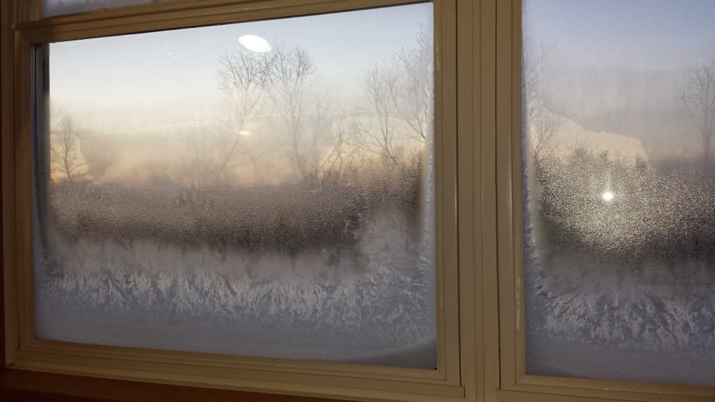 Window panes showing frost around the edges