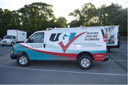 Repair van with UGI branding parking in parking lot