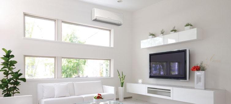 White room with modern design and ductless unit installed